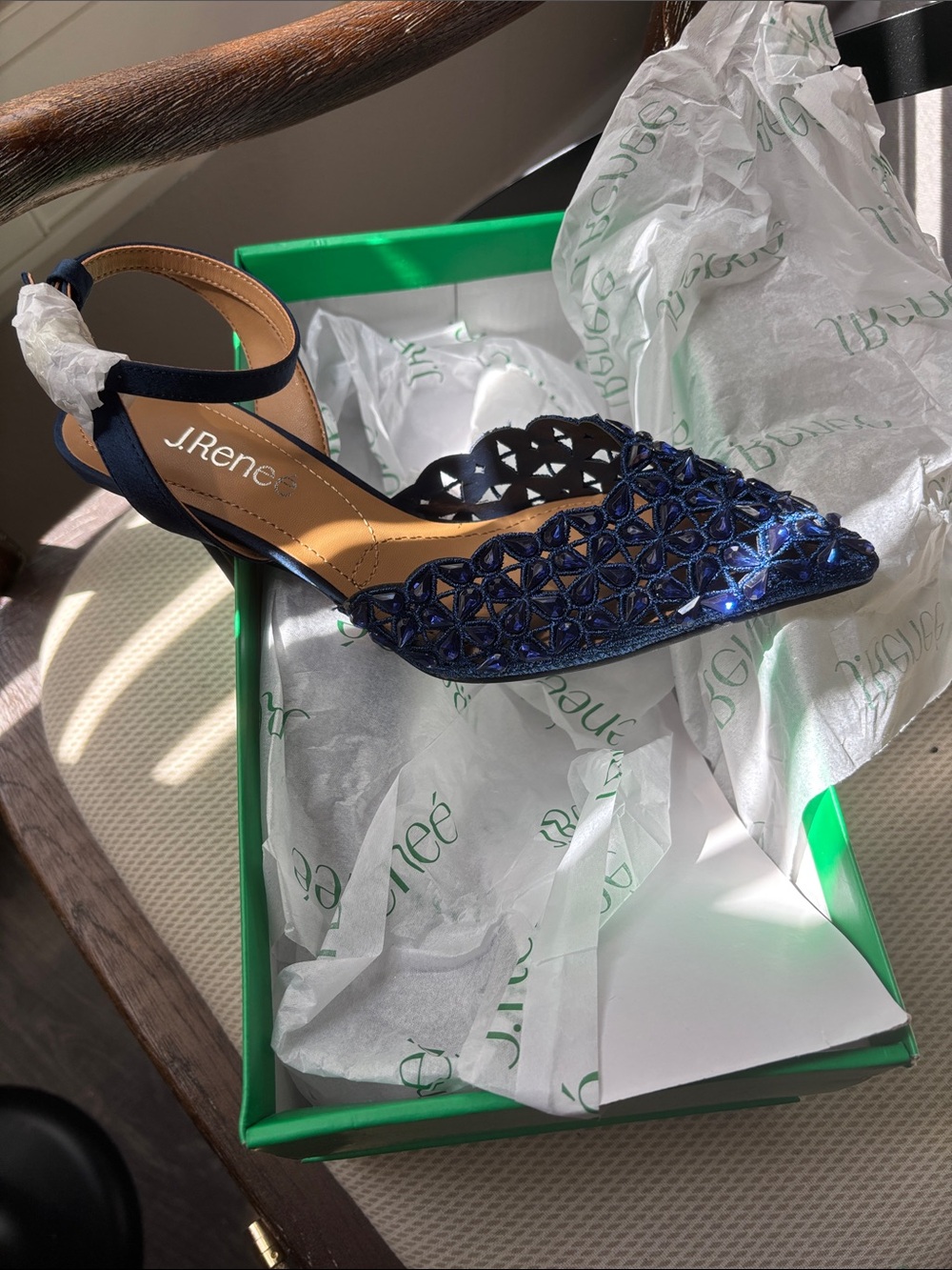 J. Reneé Navy Embellished Pointed Toe Ankle Strap Heel nwt size 7